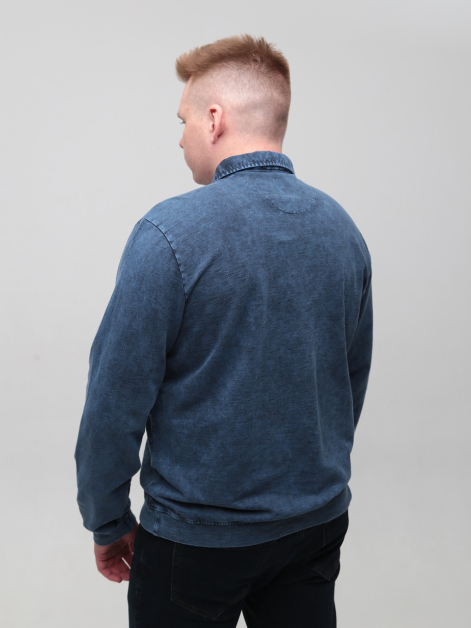 Поло чоловіче синє тонке з манжетом 6421-1