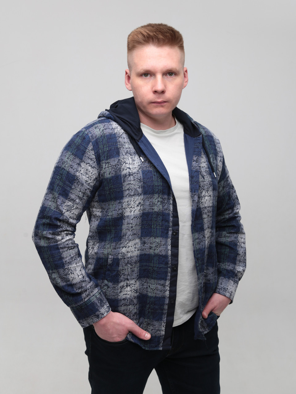 Сорочка мужская синяя с капюшоном 1705-1