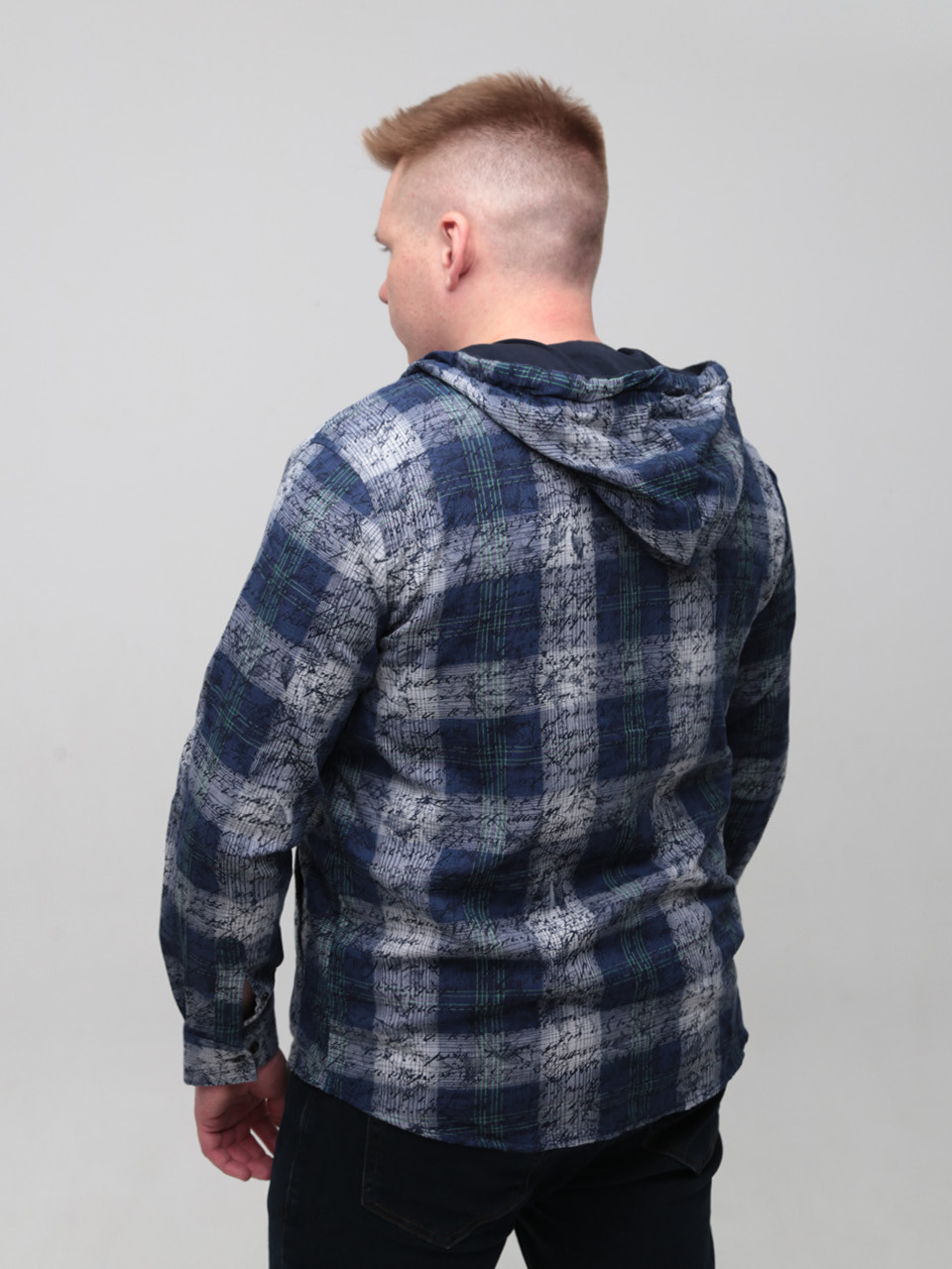 Сорочка мужская синяя с капюшоном 1705-1