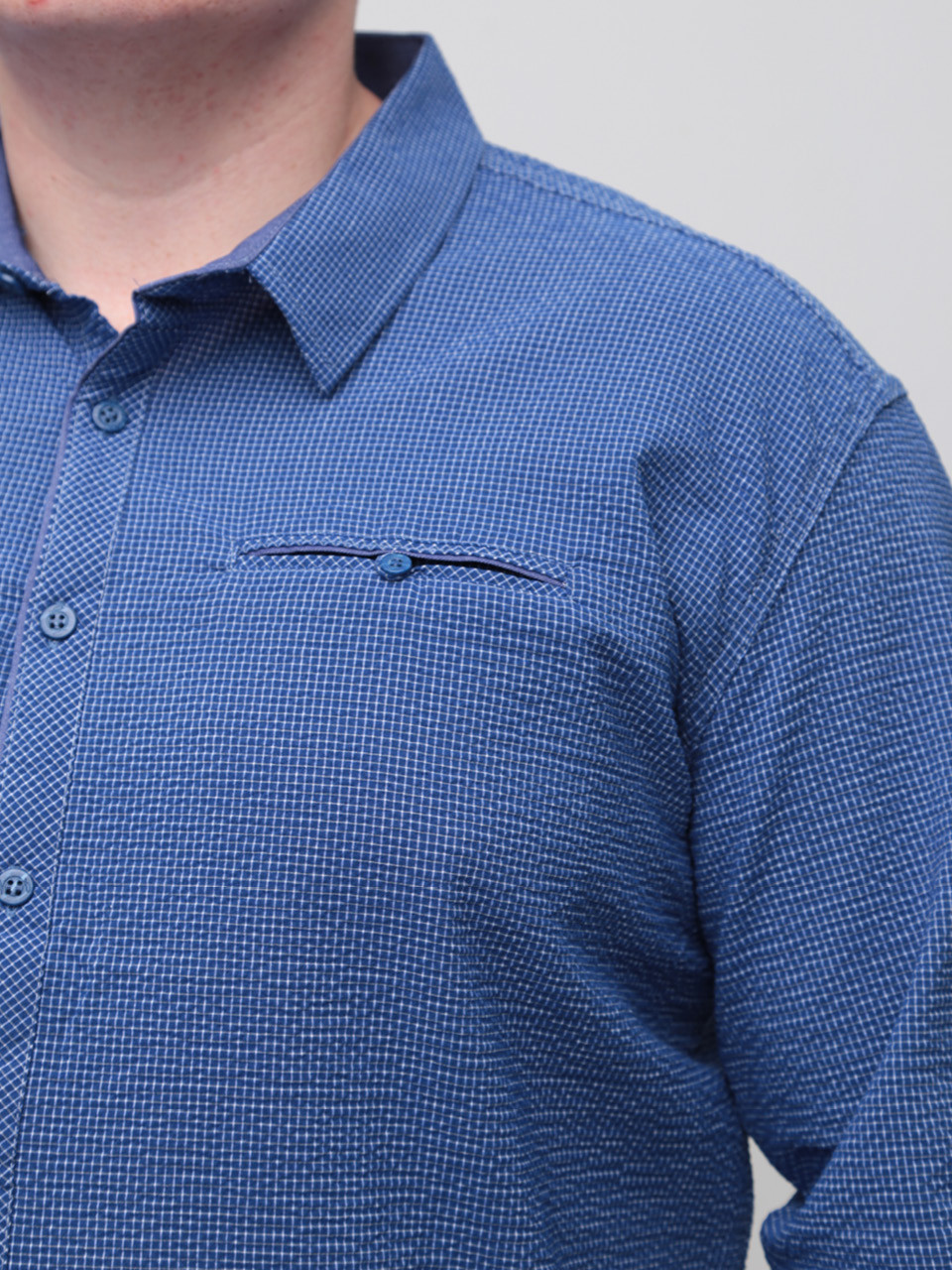 Сорочка чоловіча синя в клітку жатка 8807-2