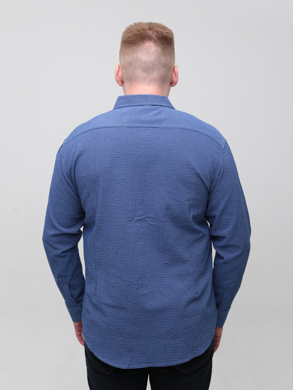 Сорочка чоловіча синя в клітку жатка 8807-2