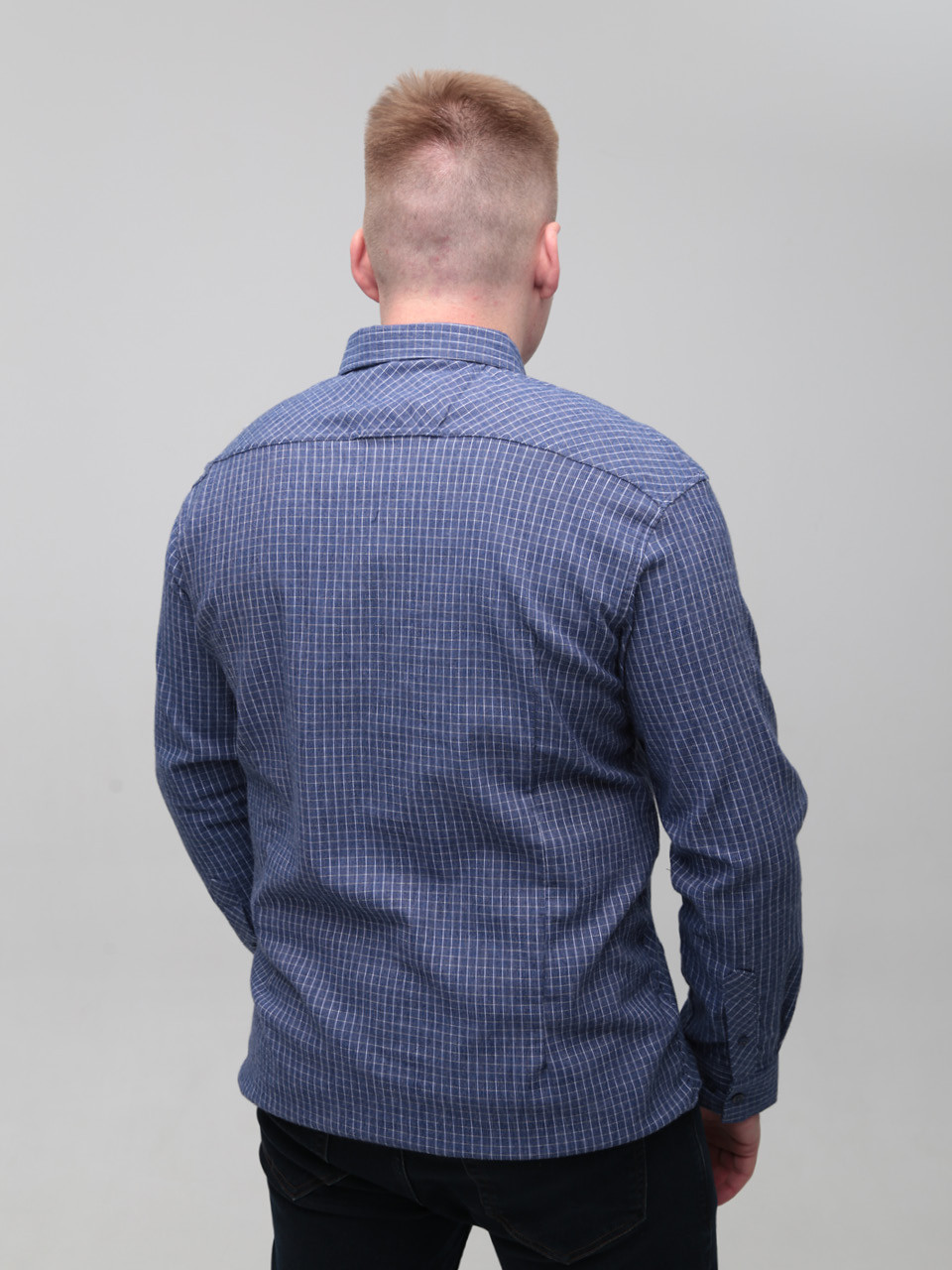 Сорочка чоловіча синя байкова в клітку 5505-2