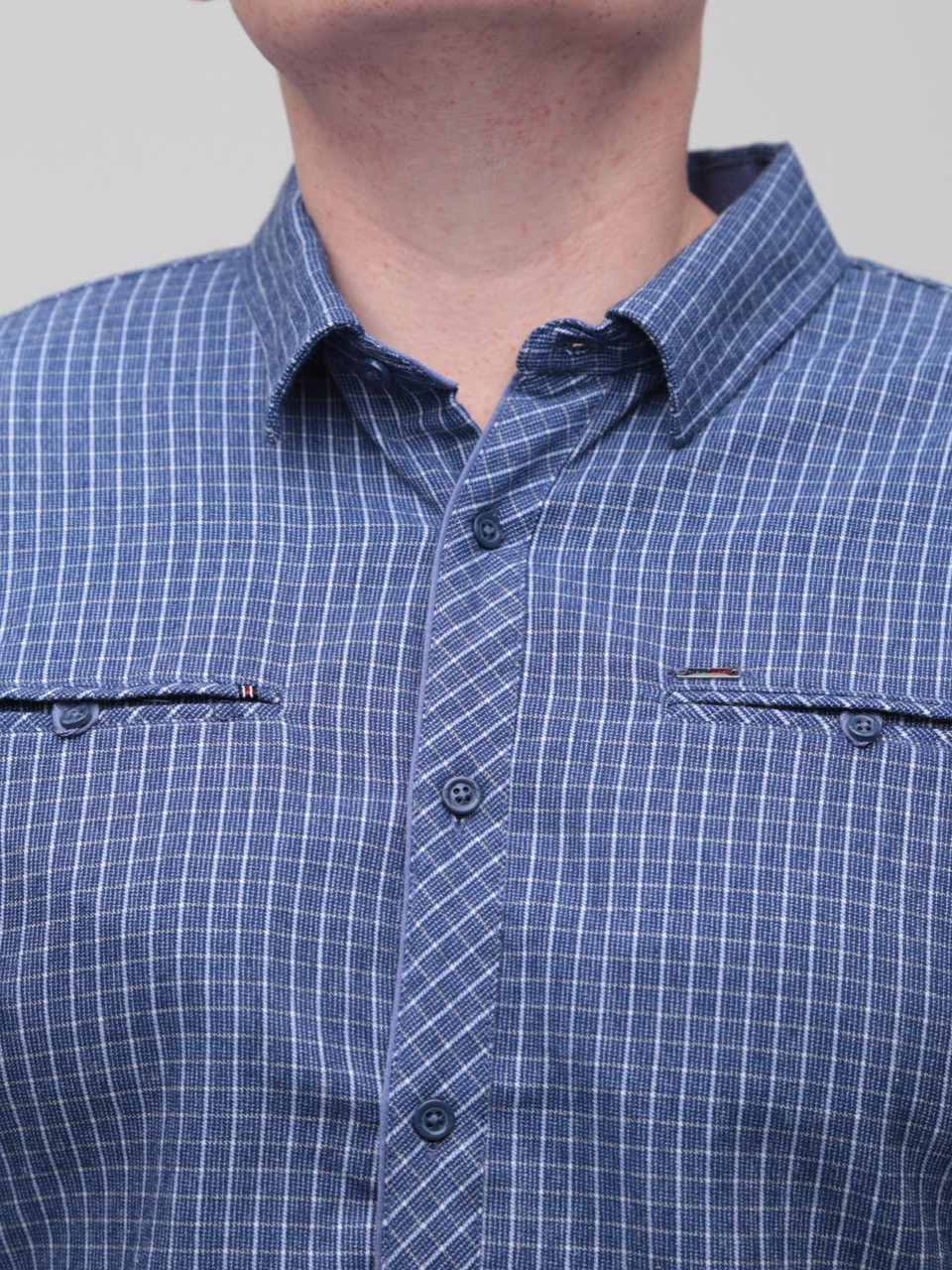 Сорочка чоловіча синя байкова в клітку 5505-2