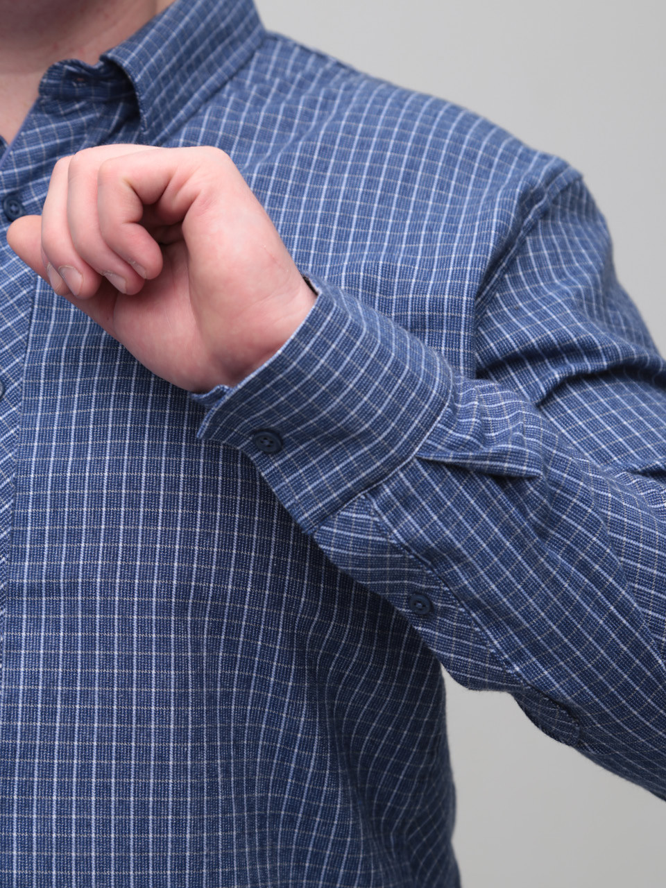 Сорочка чоловіча синя байкова в клітку 5505-2