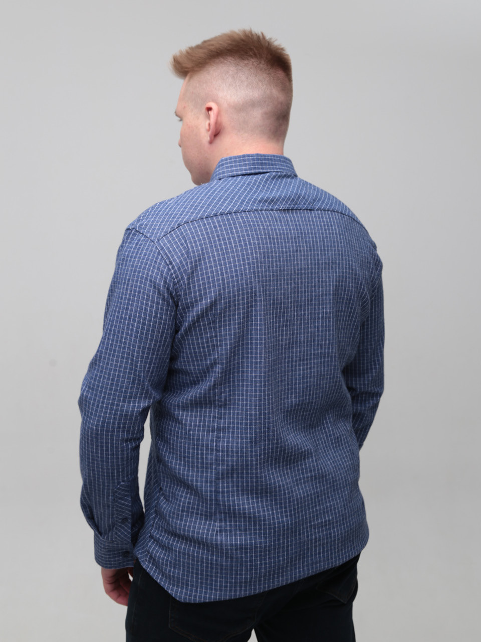 Сорочка чоловіча синя байкова в клітку 5505-2