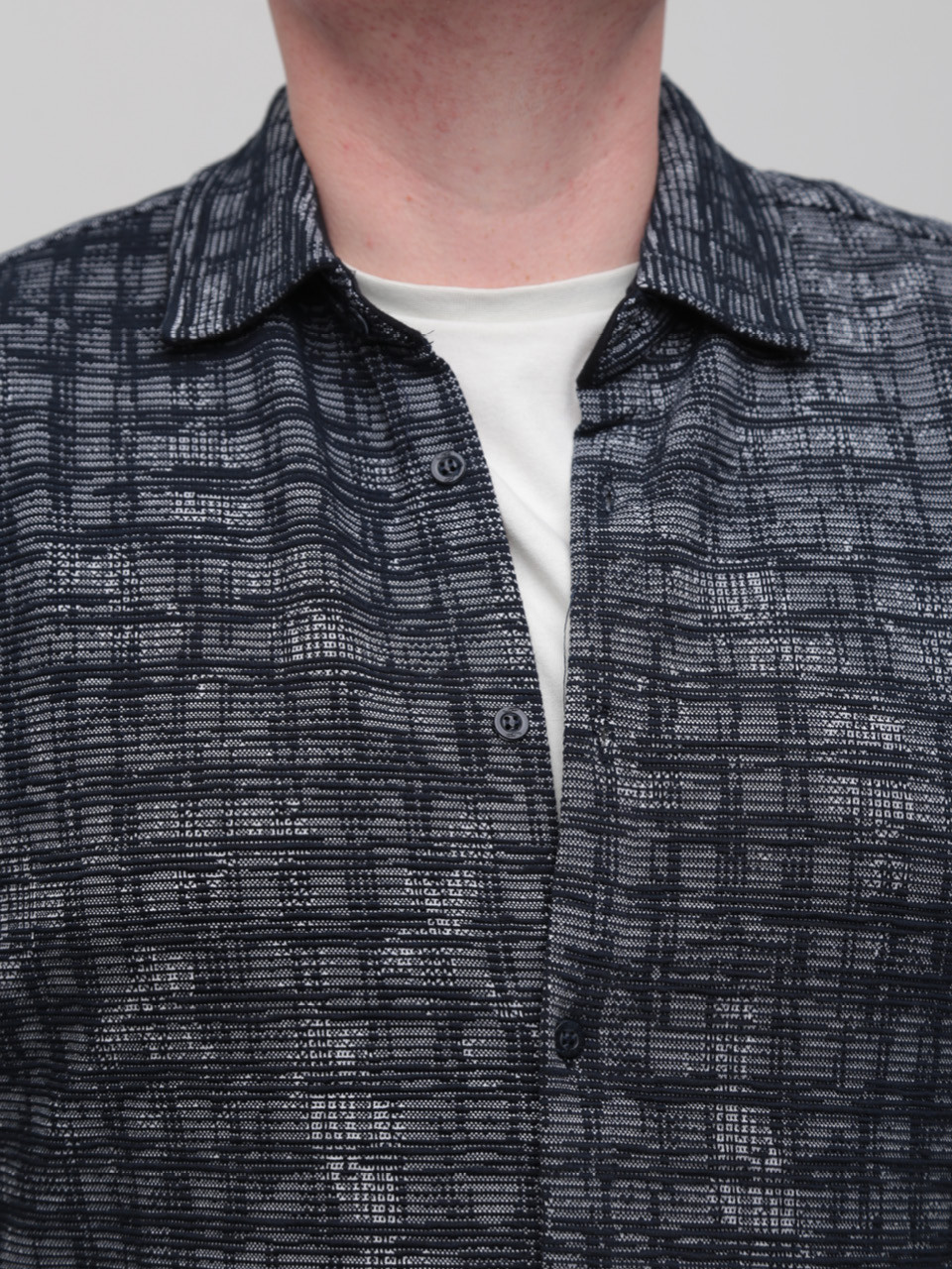 Сорочка чоловіча темно-синя щільна в клітку 6404-1