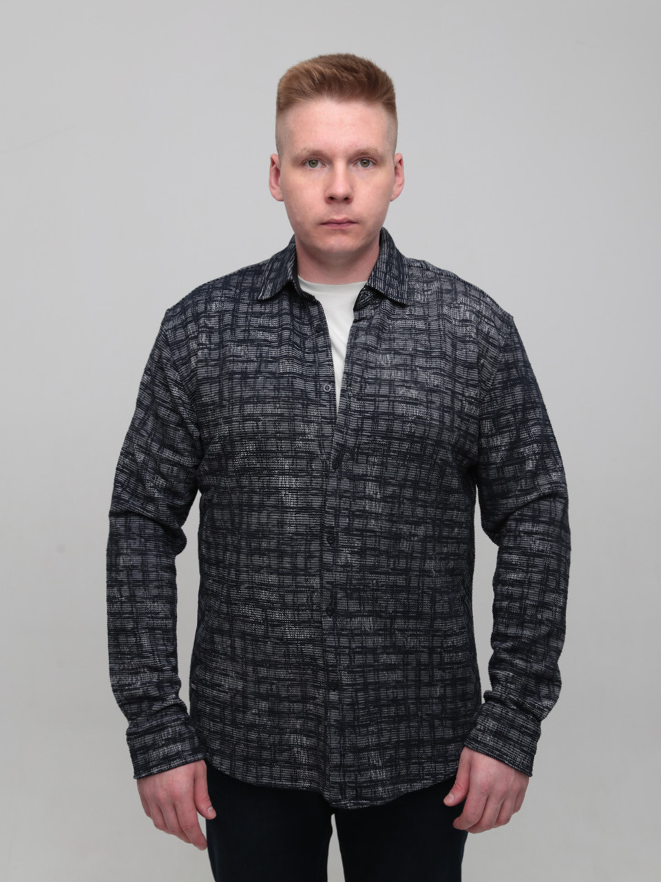 Сорочка чоловіча темно-синя щільна в клітку 6404-1