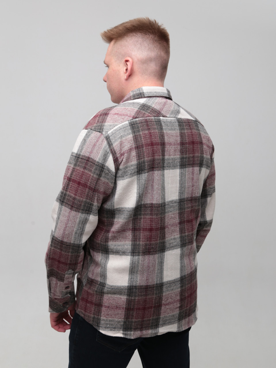 Сорочка чоловіча бордова байкова в клітку 1715-3