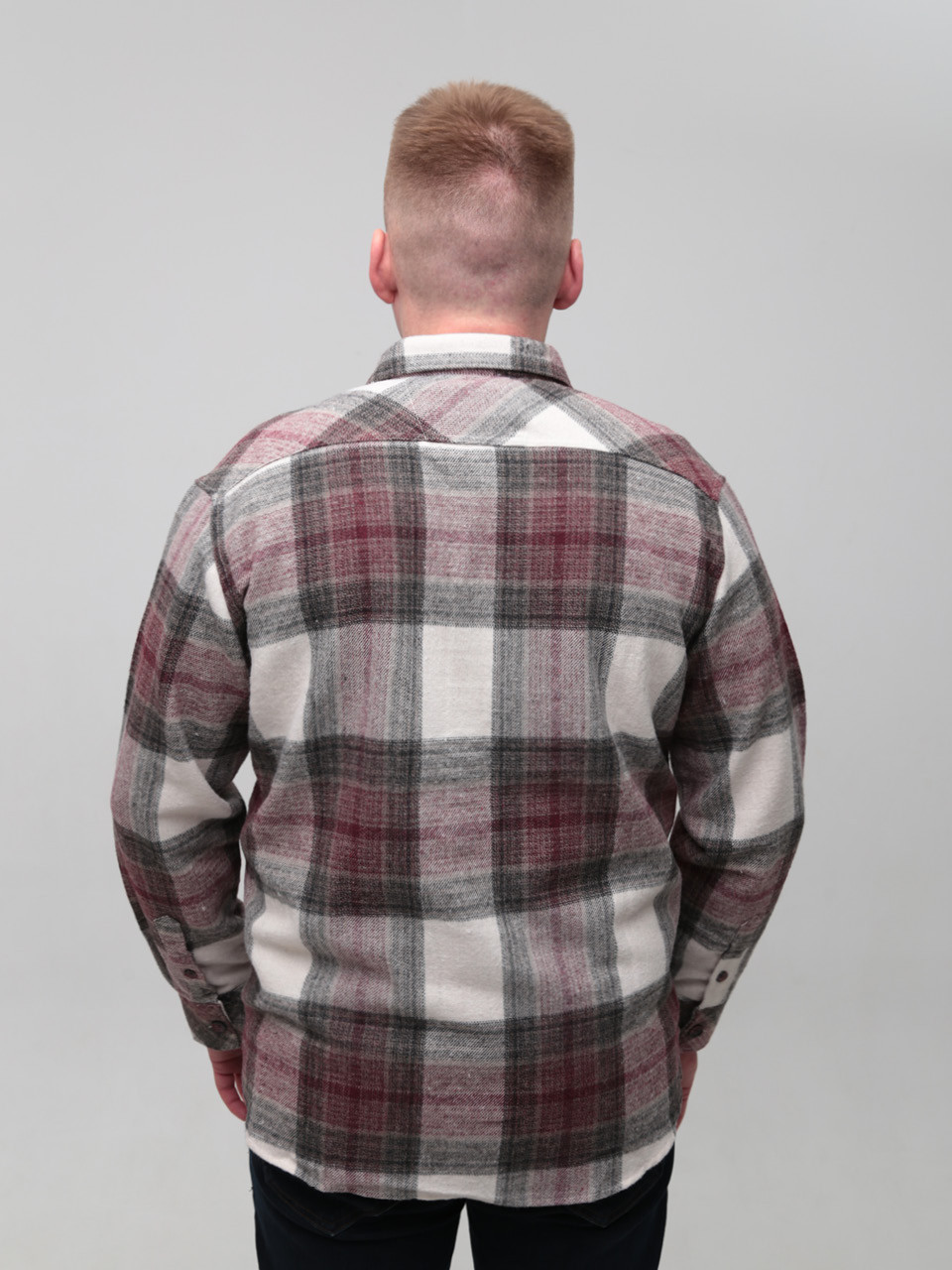 Сорочка чоловіча бордова байкова в клітку 1715-3