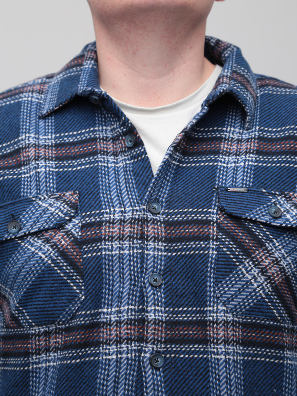 Сорочка чоловіча синя байкова в клітку 1712-3