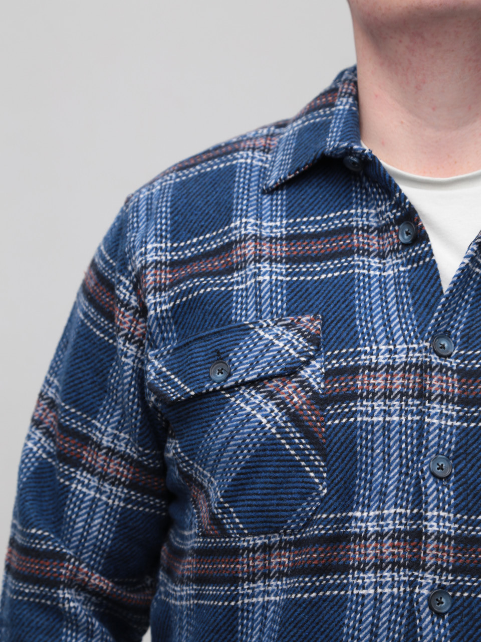 Сорочка чоловіча синя байкова в клітку 1712-3