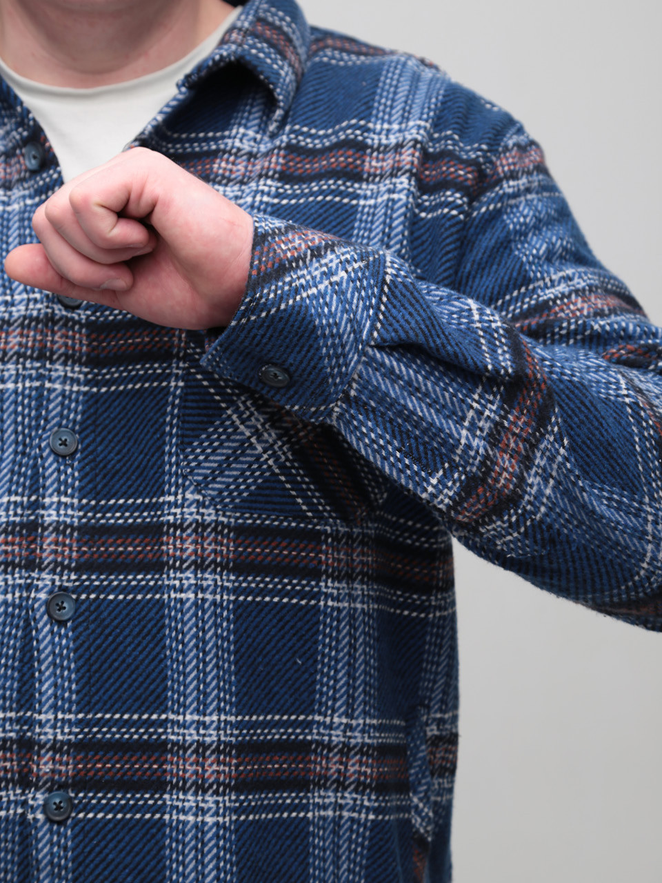 Сорочка чоловіча синя байкова в клітку 1712-3