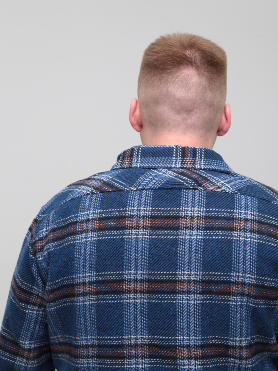 Сорочка чоловіча синя байкова в клітку 1712-3