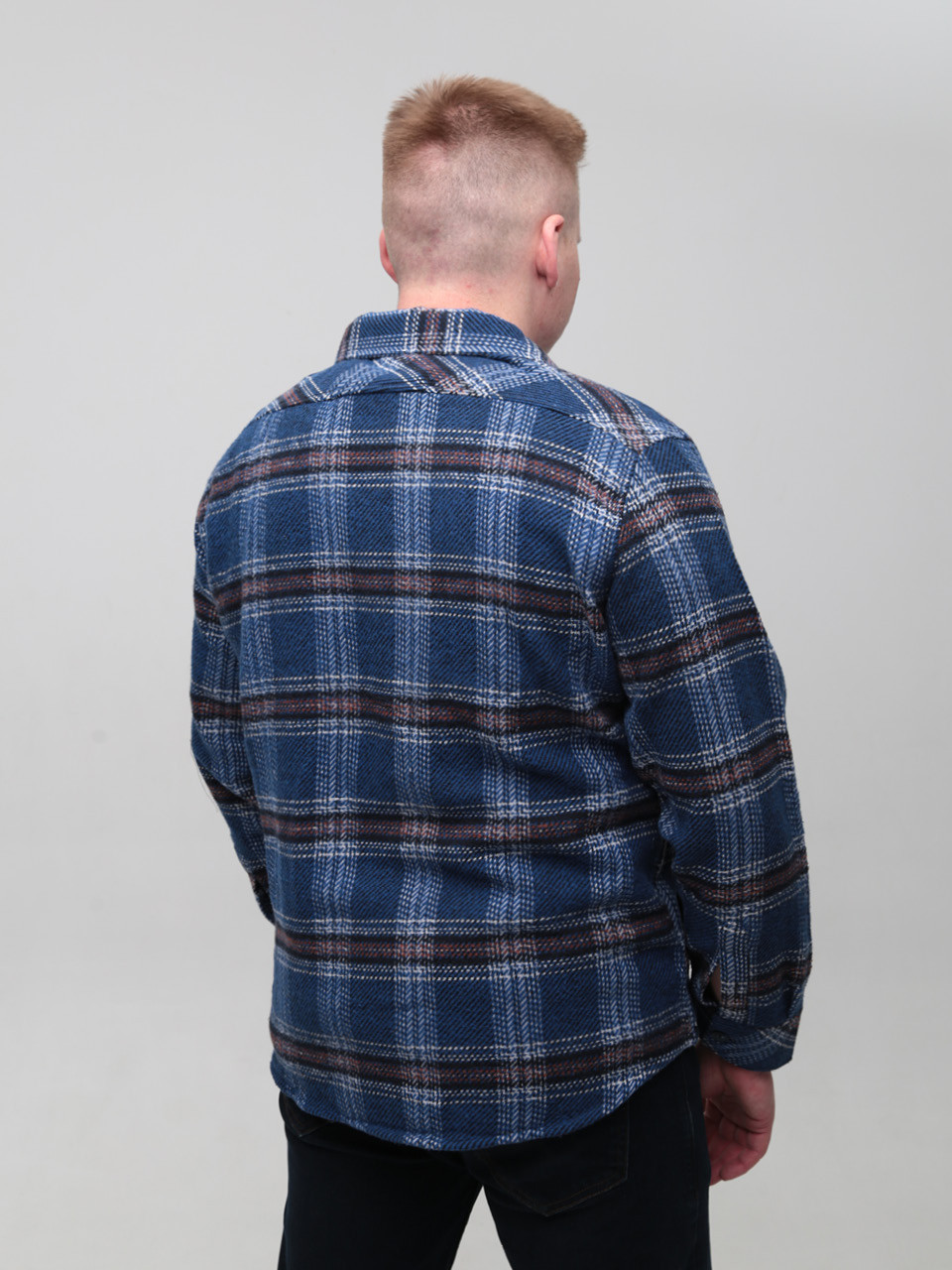 Сорочка чоловіча синя байкова в клітку 1712-3