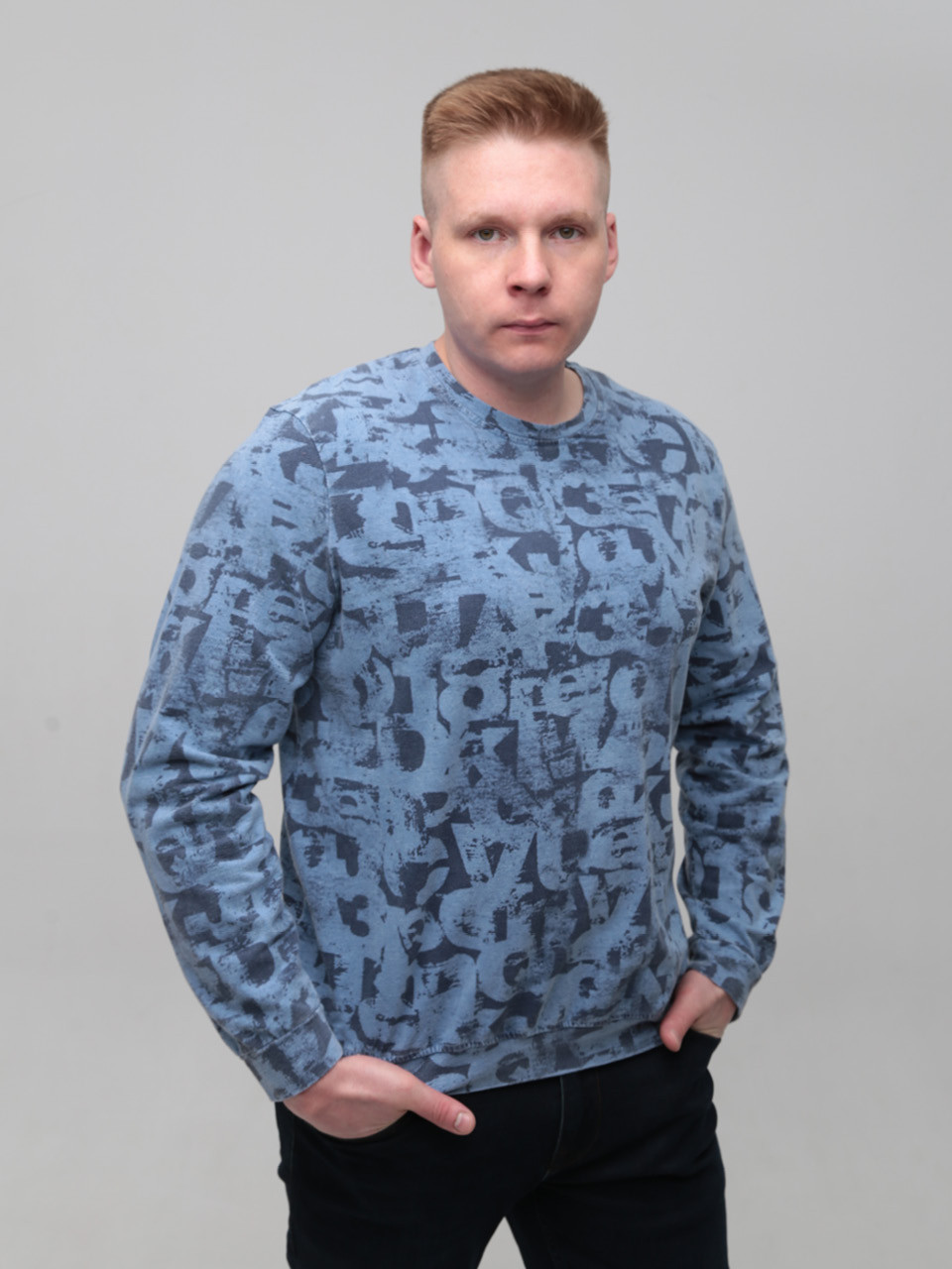 Світшот чоловічий синій з принтом 2314-1