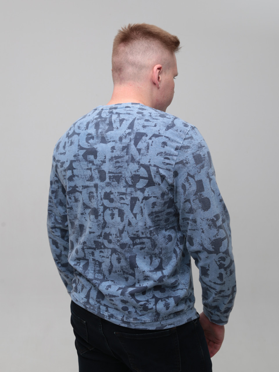 Світшот чоловічий синій з принтом 2314-1