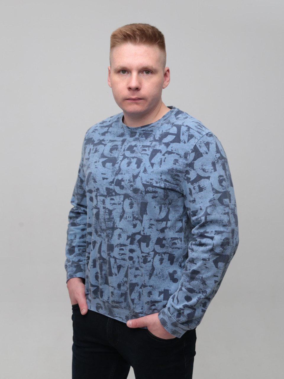 Світшот чоловічий синій з принтом 2314-1