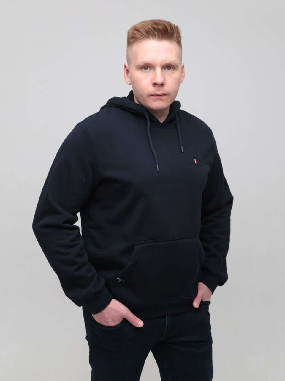Худі чоловіче темно-синє на флісі 2321-1