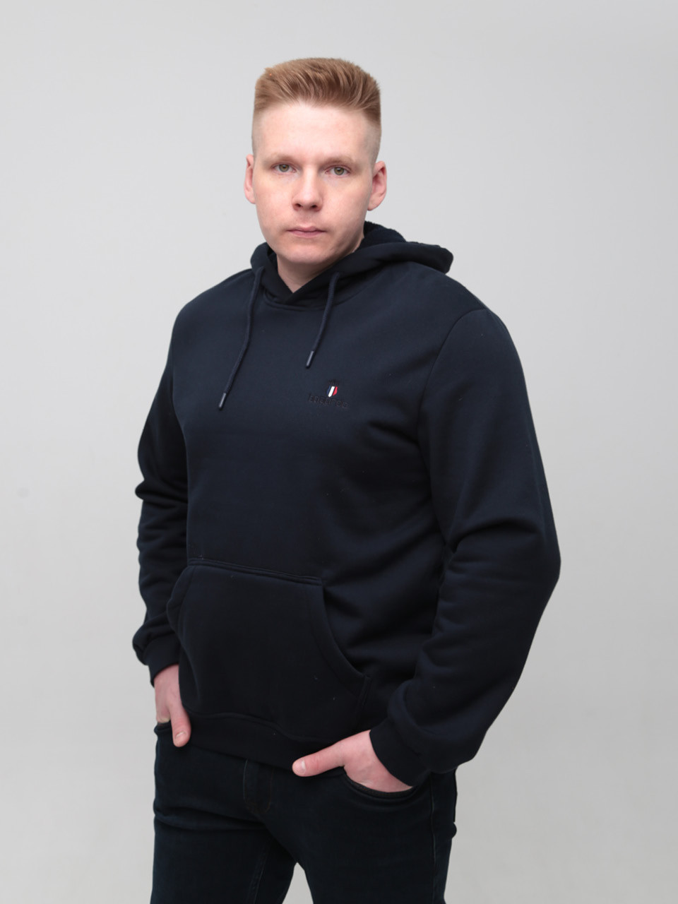 Худі чоловіче темно-синє на флісі 2321-1