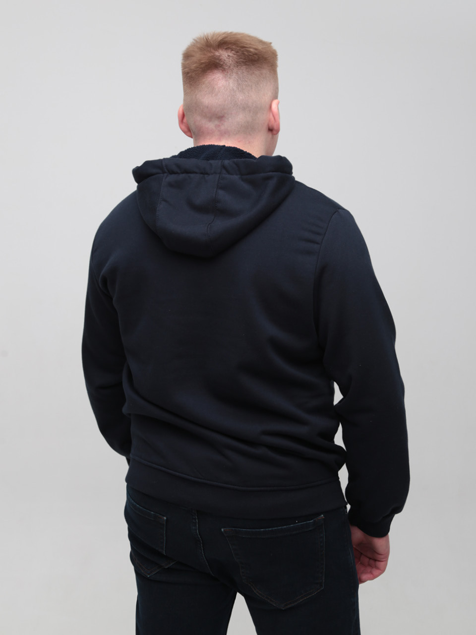 Худі чоловіче темно-синє на флісі 2321-1
