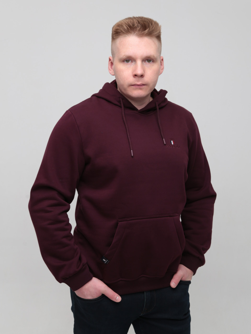 Худі чоловіче бордове на флісі 2321-2