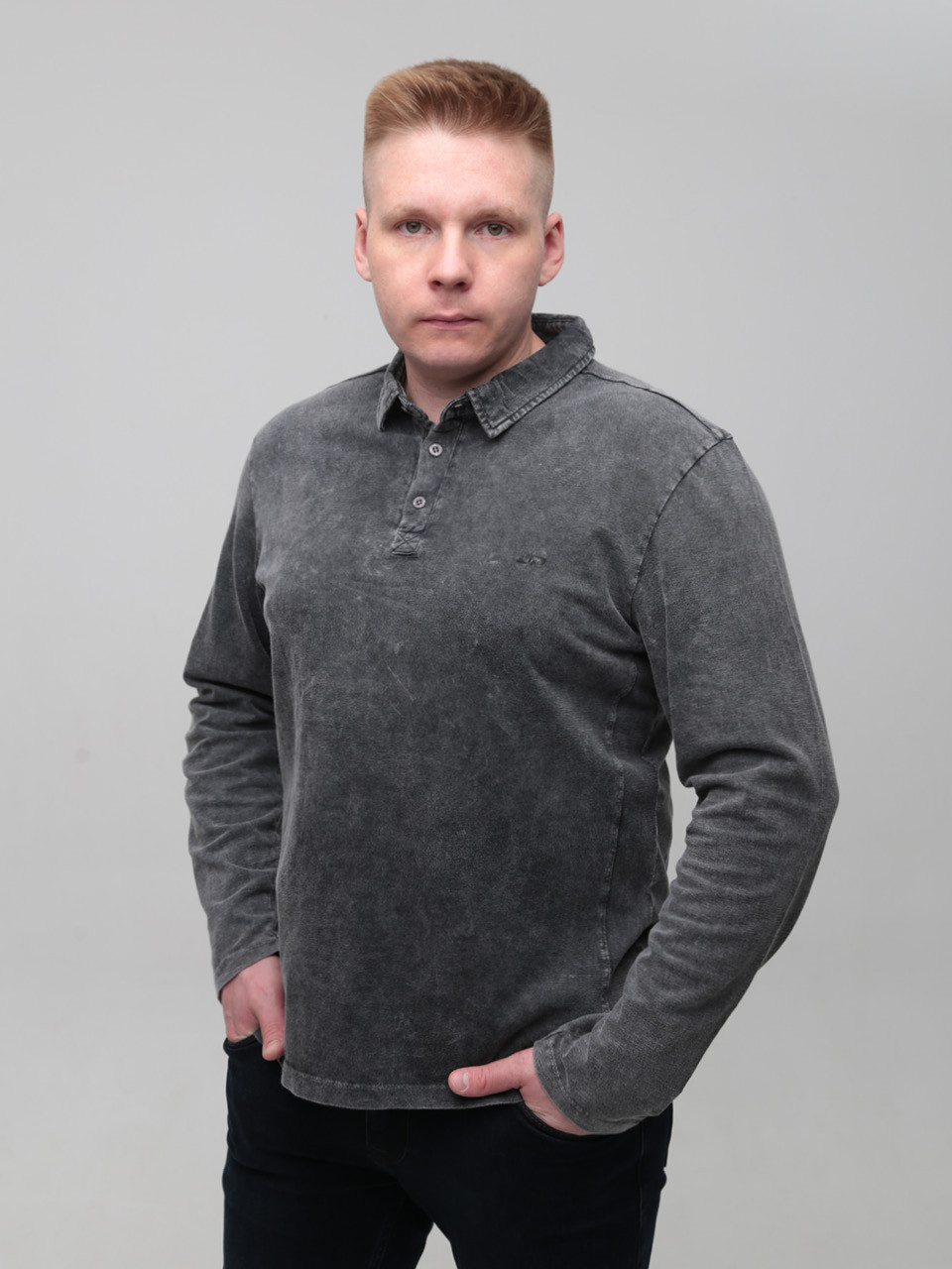 Поло чоловіче чорне з тонким варінням довгий рукав 8316-2