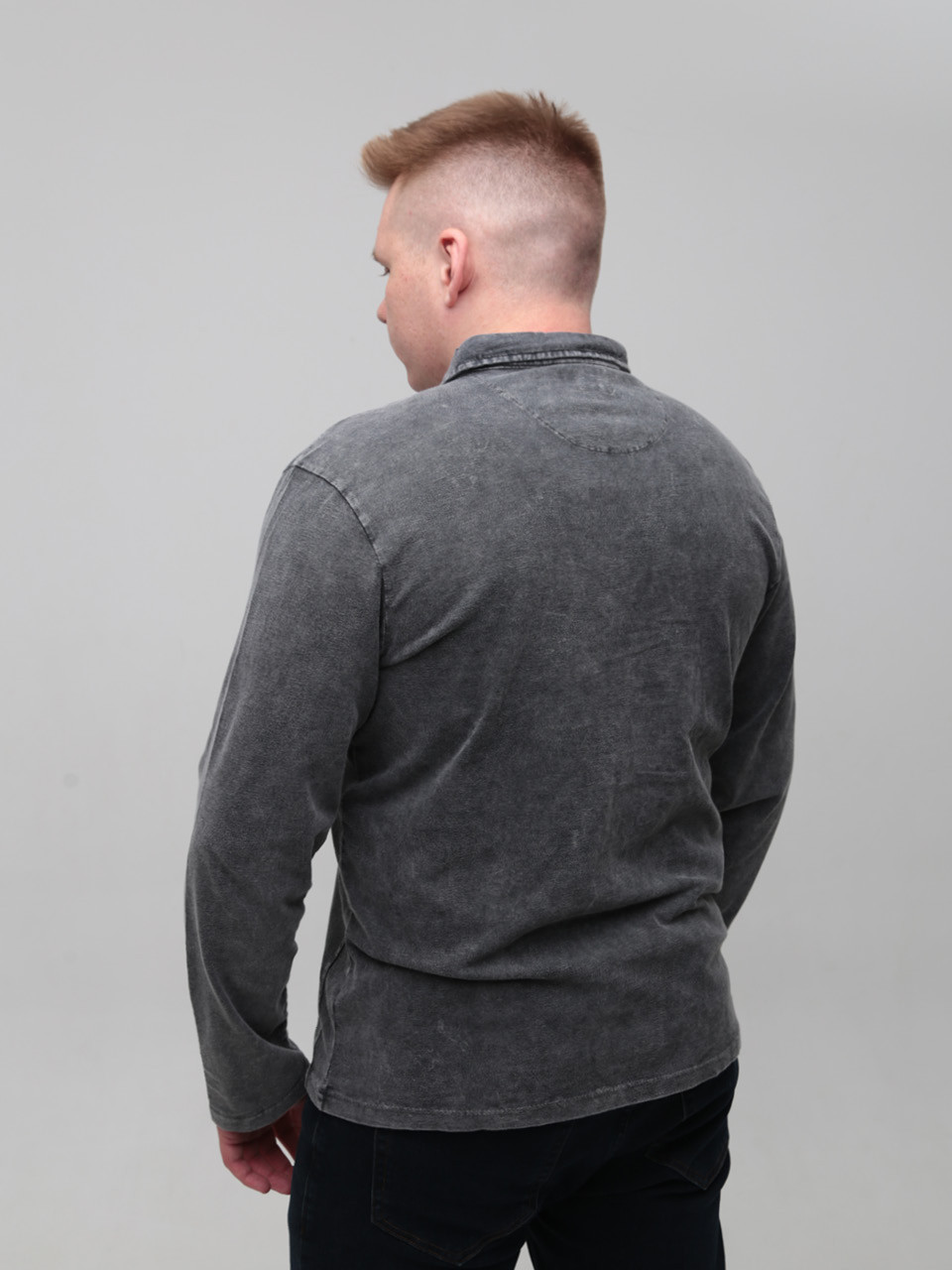 Поло чоловіче чорне з тонким варінням довгий рукав 8316-2