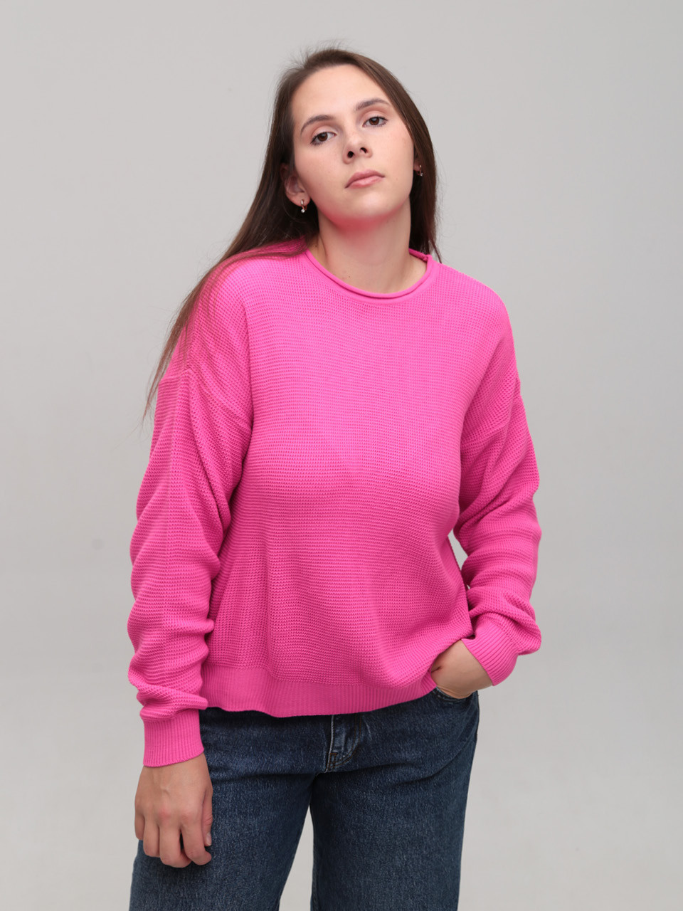 Светр жіночий тонкий рожевий прямий 214281-6-Т