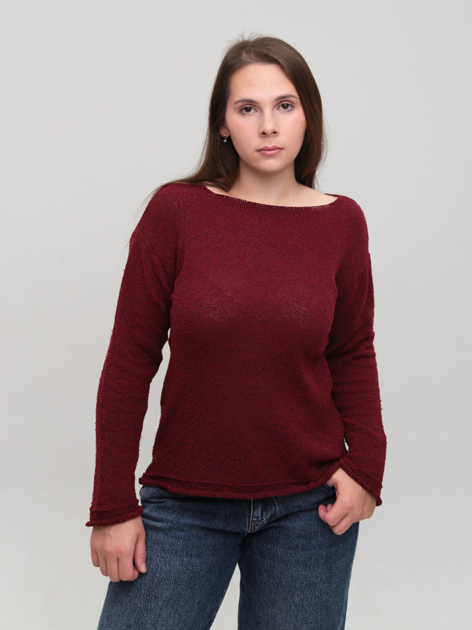 Светр жіночий тонкий бордовий прямий 8529-7-Т