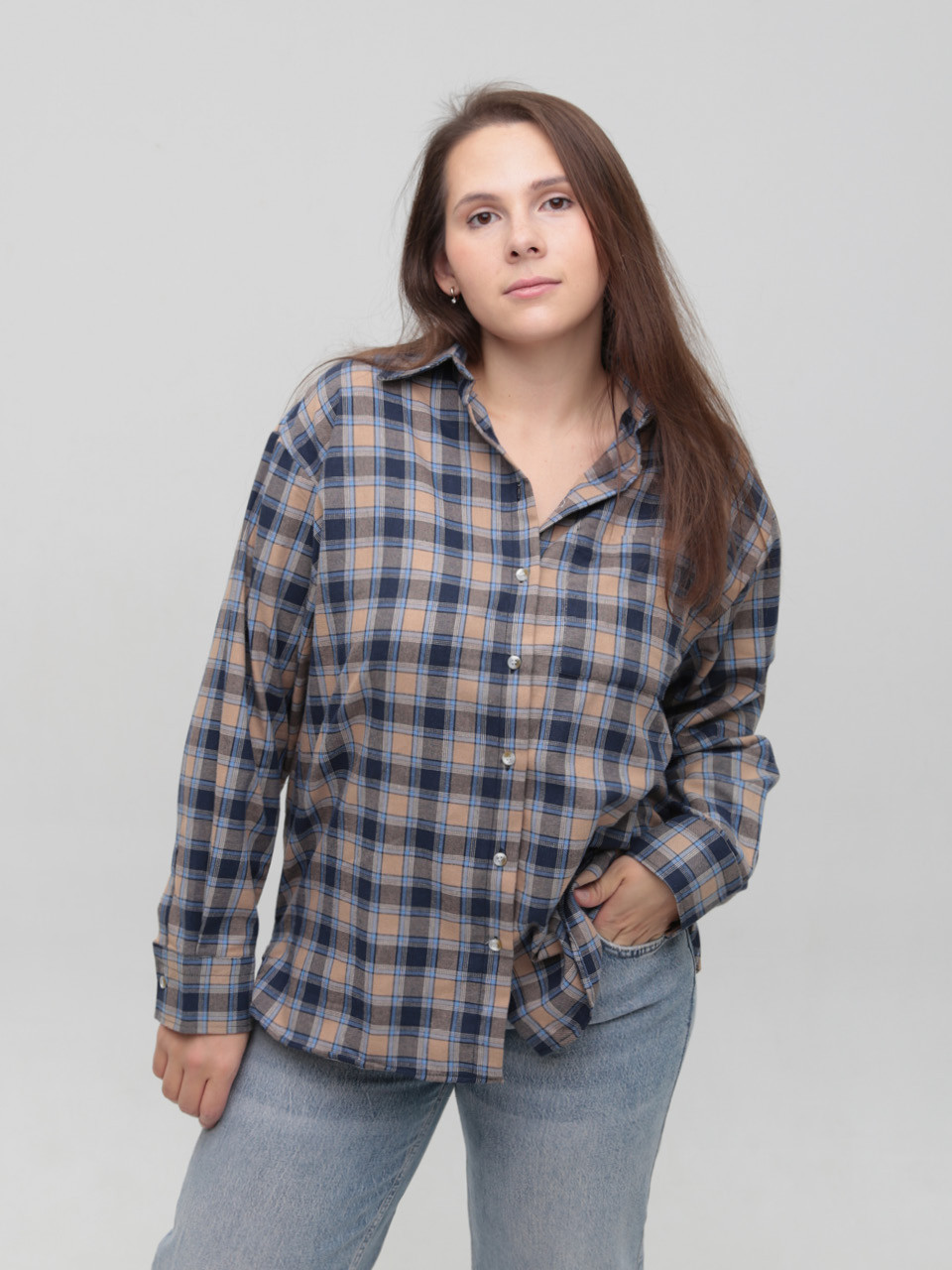 Сорочка жіноча синя в клітку тонка 145-1