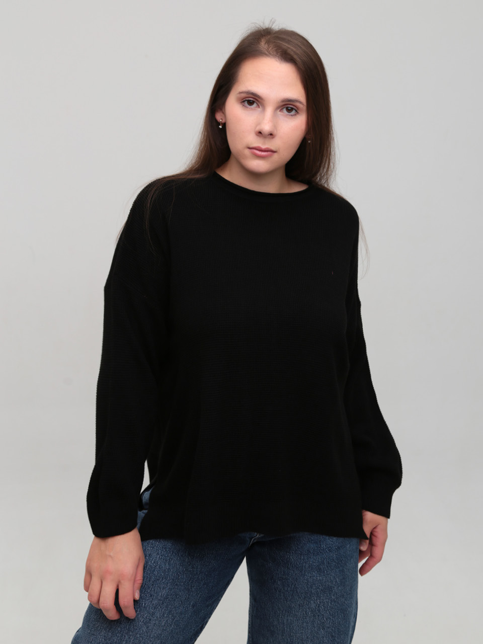 Свитер женский тонкий черный прямой 10884-1-Т
