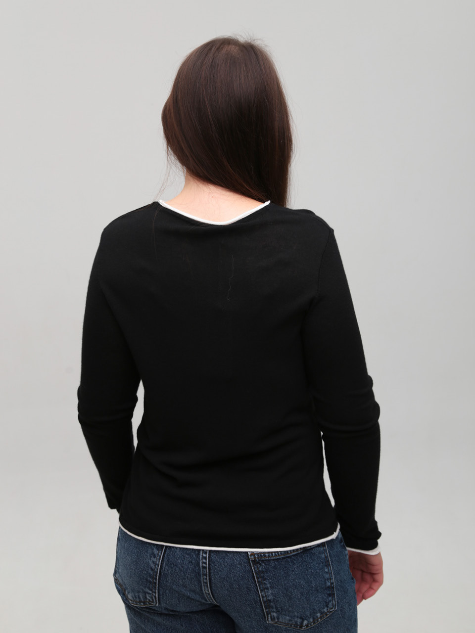 Лонгслів-сітка жіночий тонкий чорний прямий 12252-1-Т