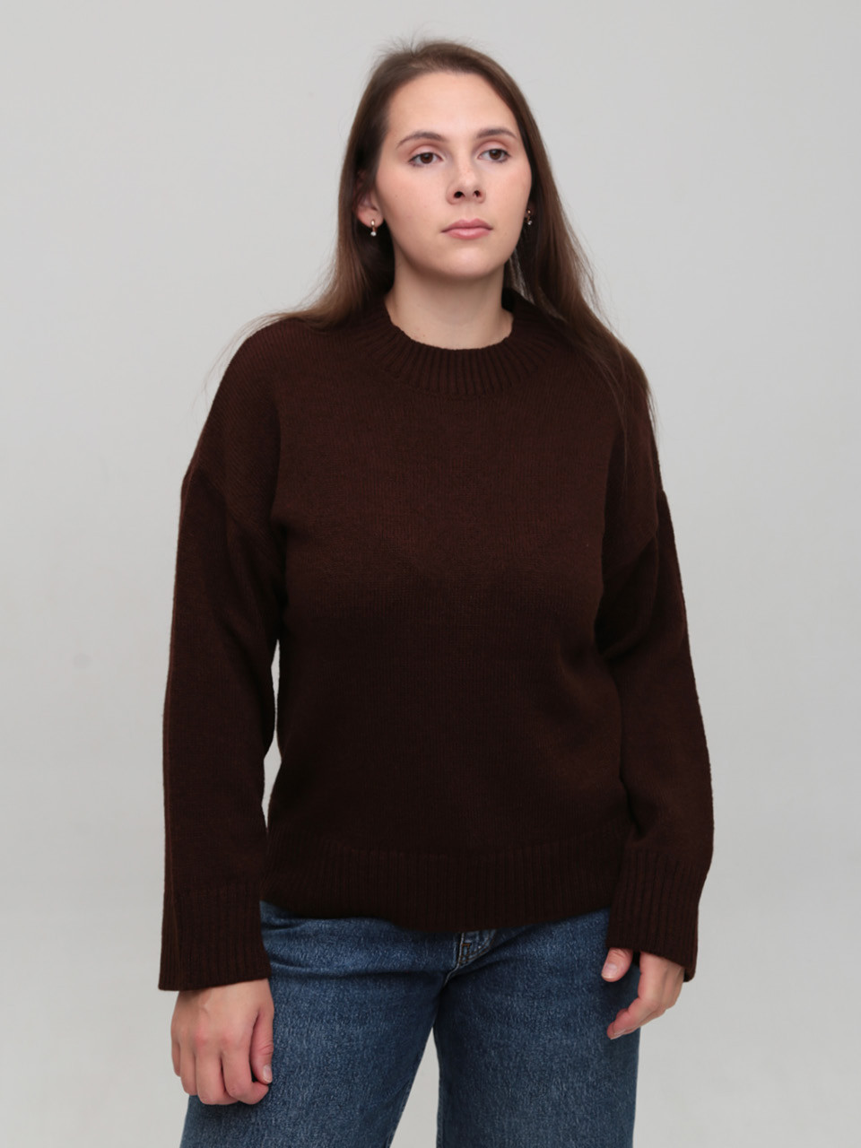Свитер женский коричневый теплый укороченный 8533-9-Т