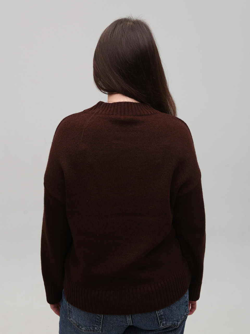 Свитер женский коричневый теплый укороченный 8533-9-Т