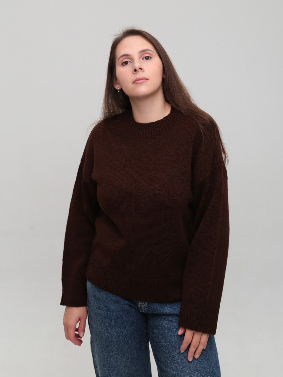 Свитер женский коричневый теплый укороченный 8533-9-Т