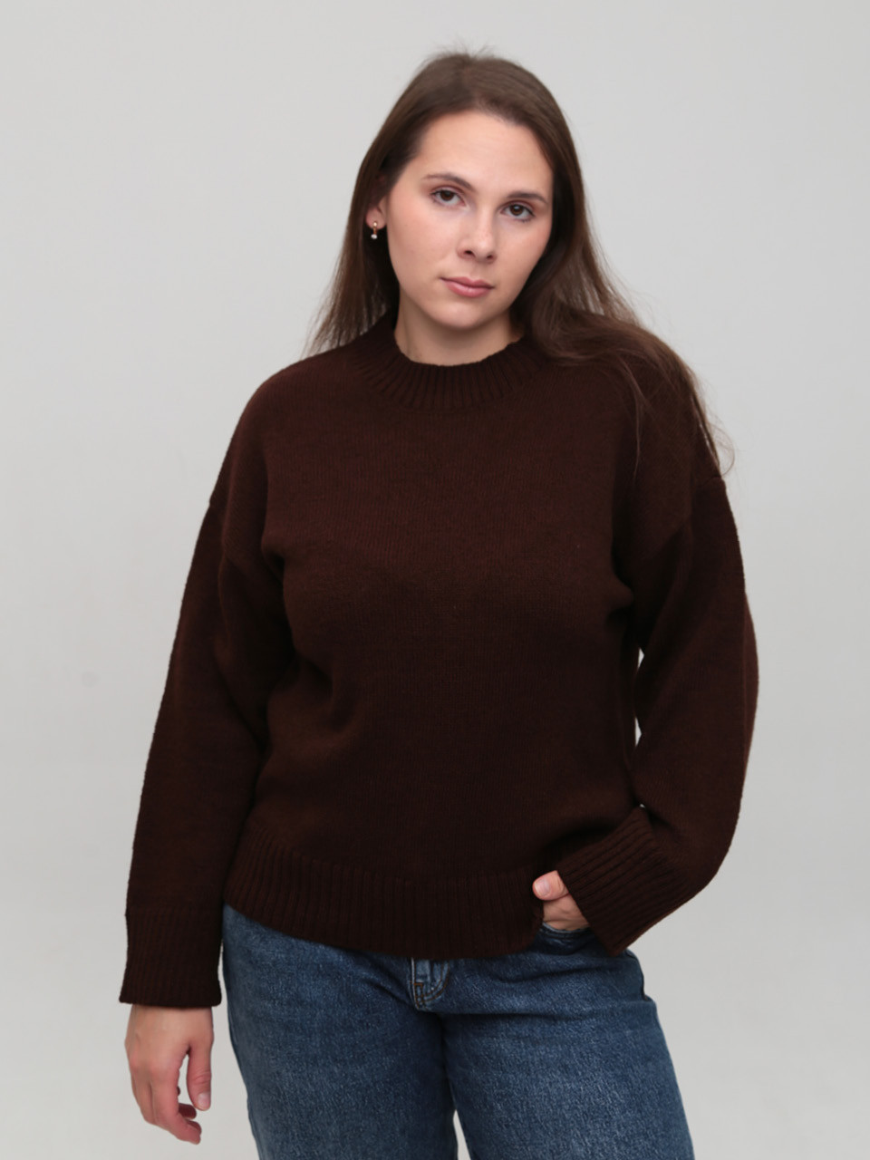 Свитер женский коричневый теплый укороченный 8533-9-Т