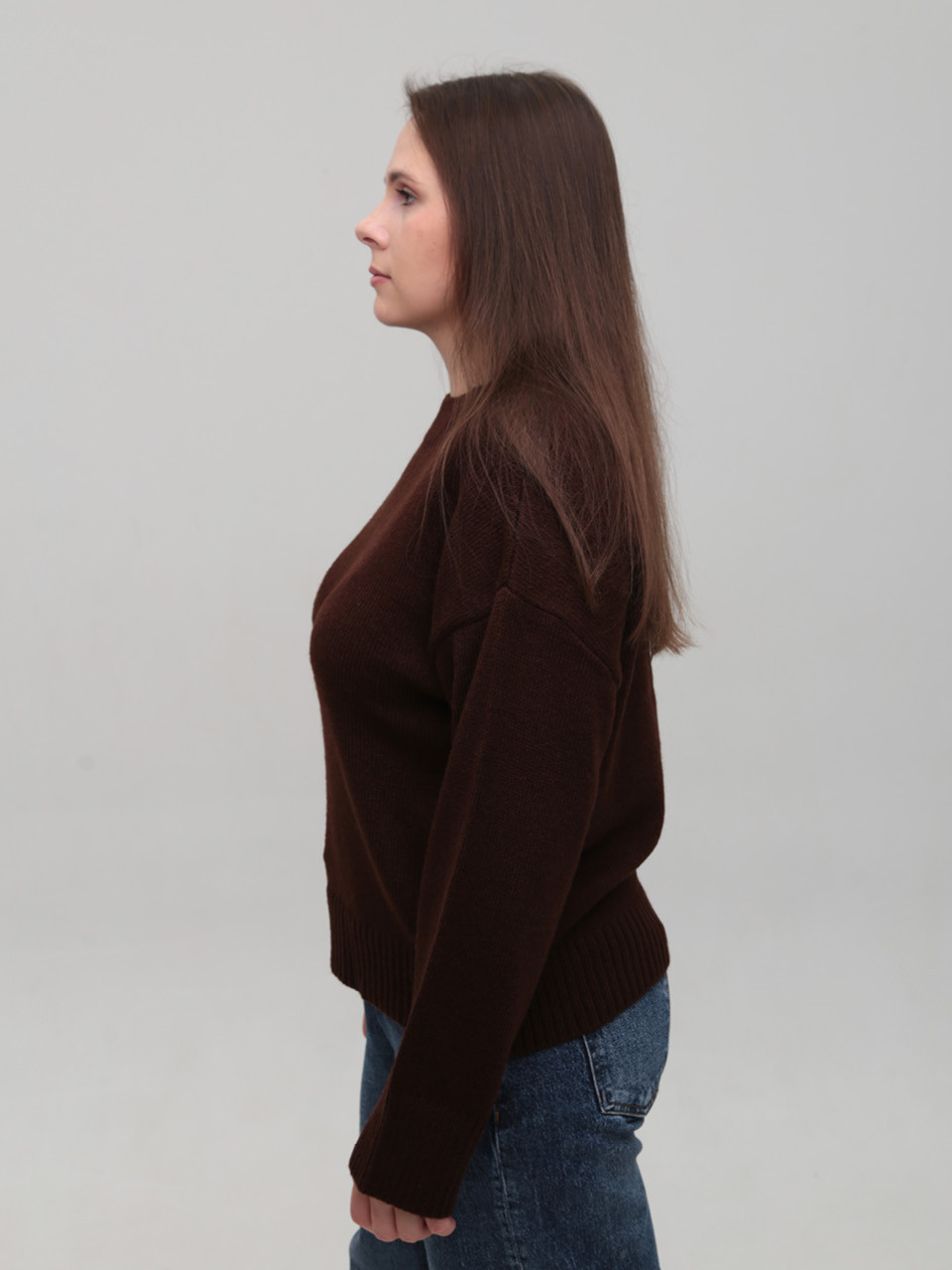 Свитер женский коричневый теплый укороченный 8533-9-Т