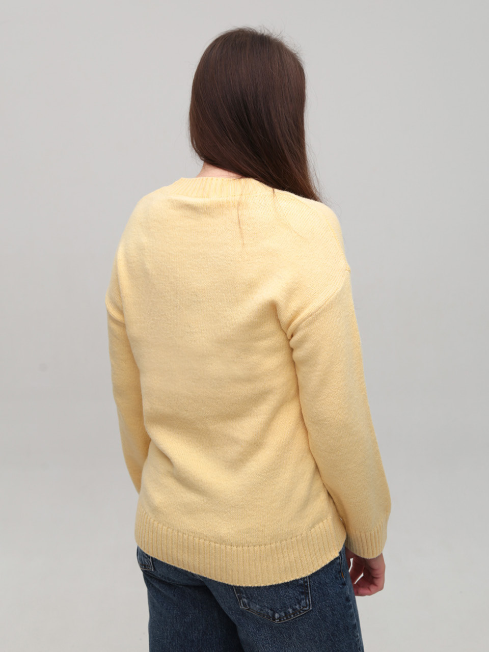 Светр жіночий жовтий теплий з V-подібним вирізом 8553-5-Т-V