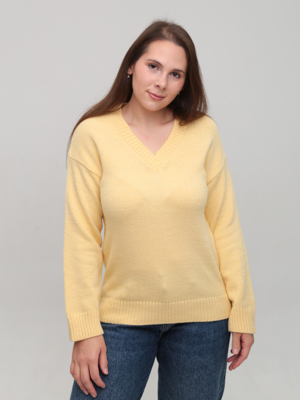 Светр жіночий жовтий теплий з V-подібним вирізом 8553-5-Т-V