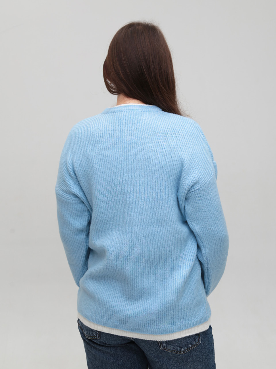 Свитер женский голубой теплый прямой 8535-4-Т
