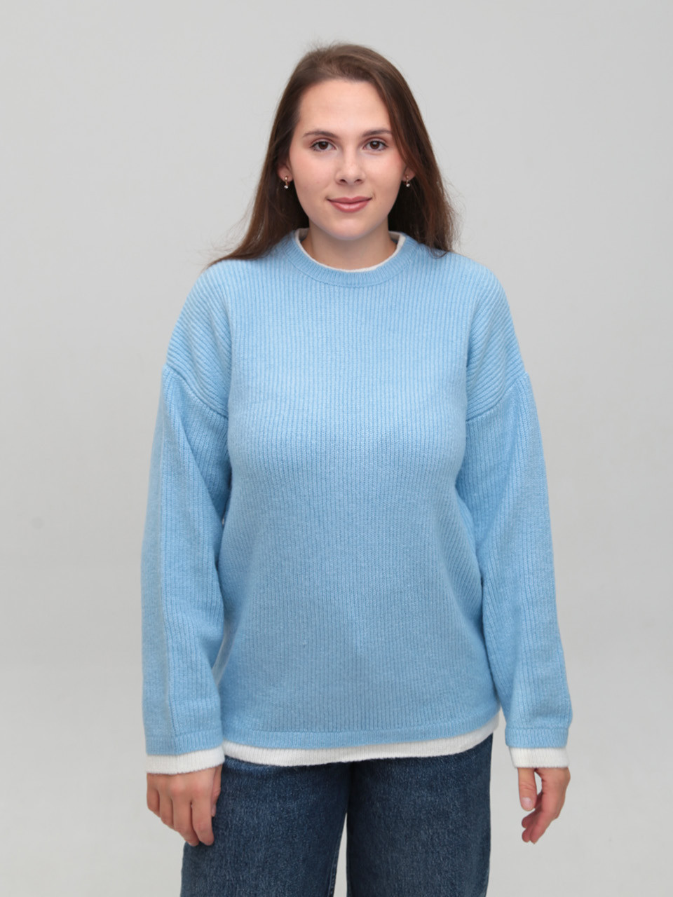 Свитер женский голубой теплый прямой 8535-4-Т
