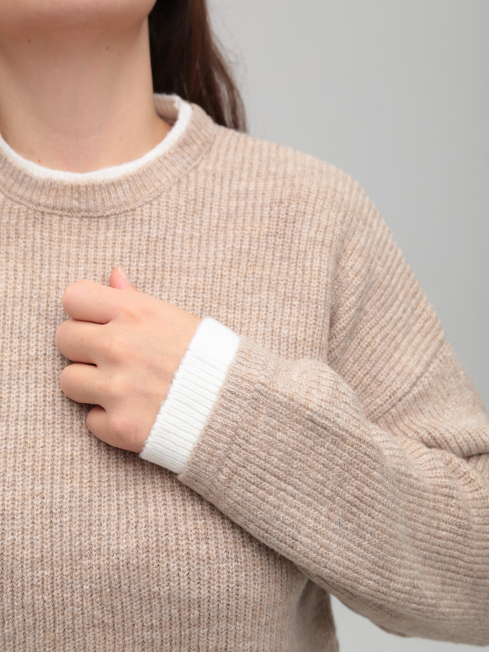 Свитер женский бежевый теплый прямой 8535-11-Т