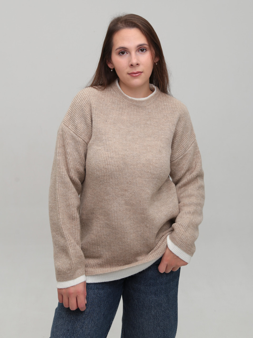 Свитер женский бежевый теплый прямой 8535-11-Т