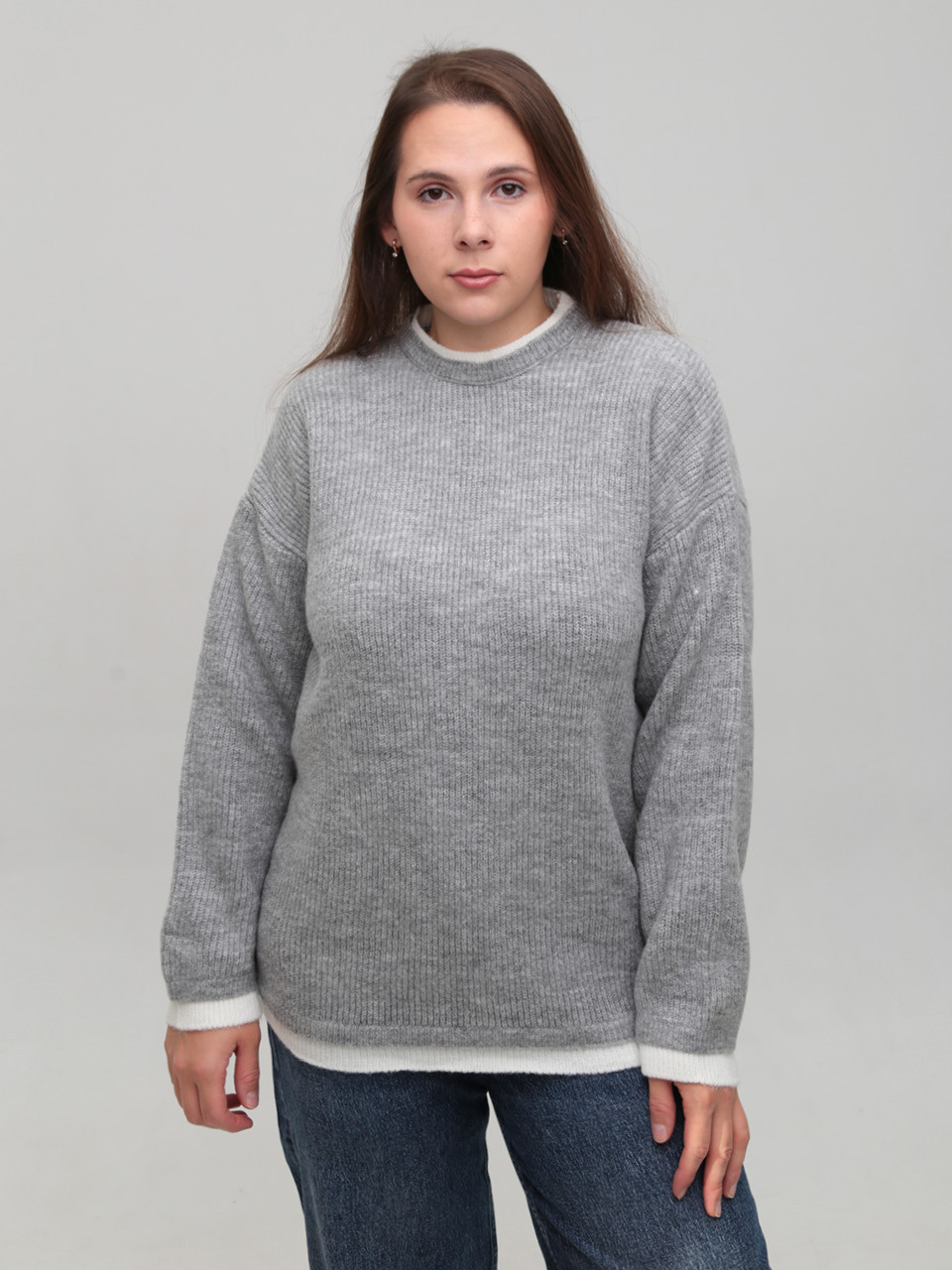 Свитер женский серый теплый прямой 8535-3-Т