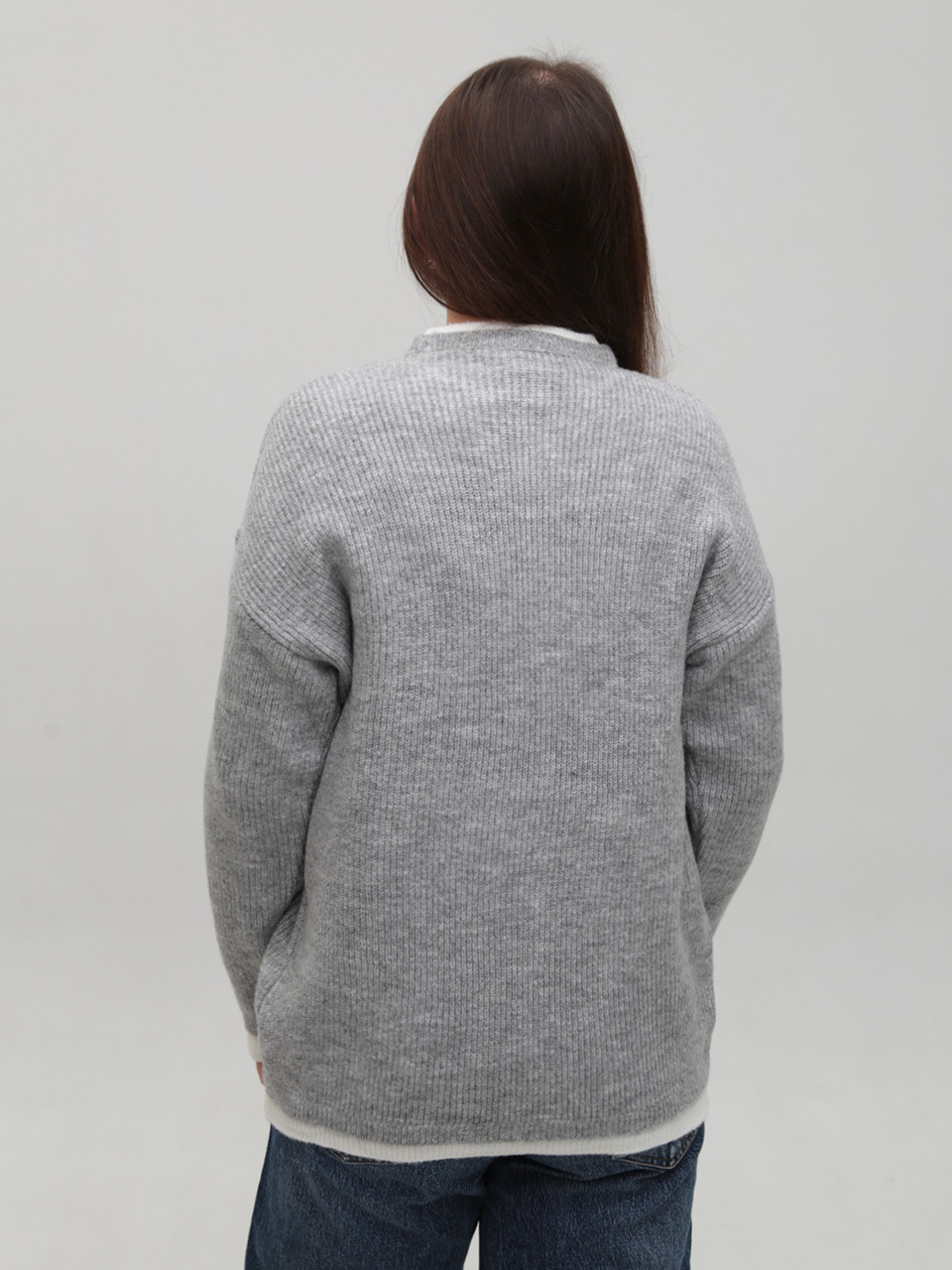 Свитер женский серый теплый прямой 8535-3-Т