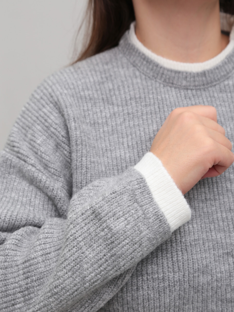 Свитер женский серый теплый прямой 8535-3-Т