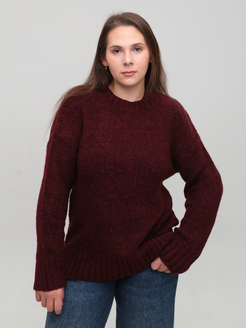 Светр жіночий бордовий теплий прямий 3033-7-Т