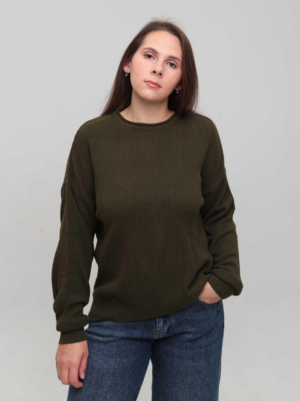 Светр жіночий хакі тонкий прямий 214281-8-Т