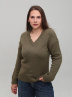 Свитер женский хаки теплый с V-образным вырезом 8553-8-Т-V