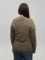 Свитер женский хаки теплый с V-образным вырезом 8553-8-Т-V